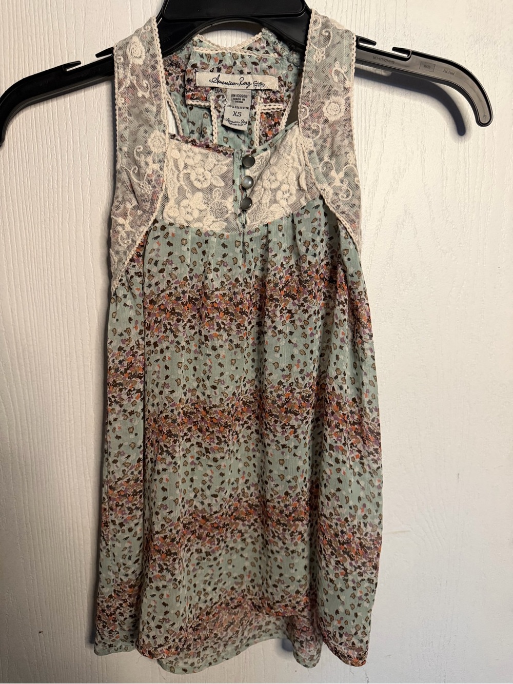 American Rag Mint Green Floral Lace-Trim Camisole